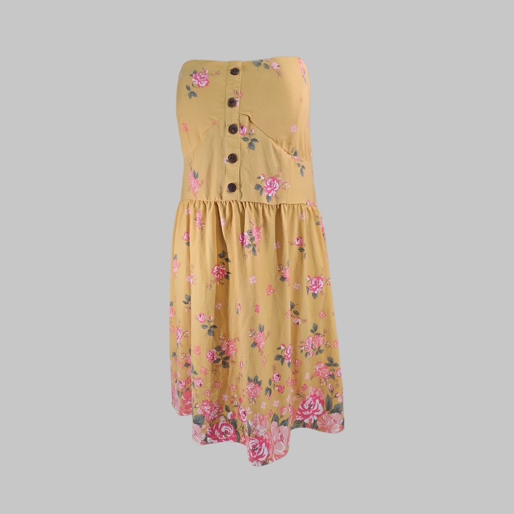 No Boundaries Juniors Dress Size XXXL Yellow Strap or Strapless Floral Mini NEW